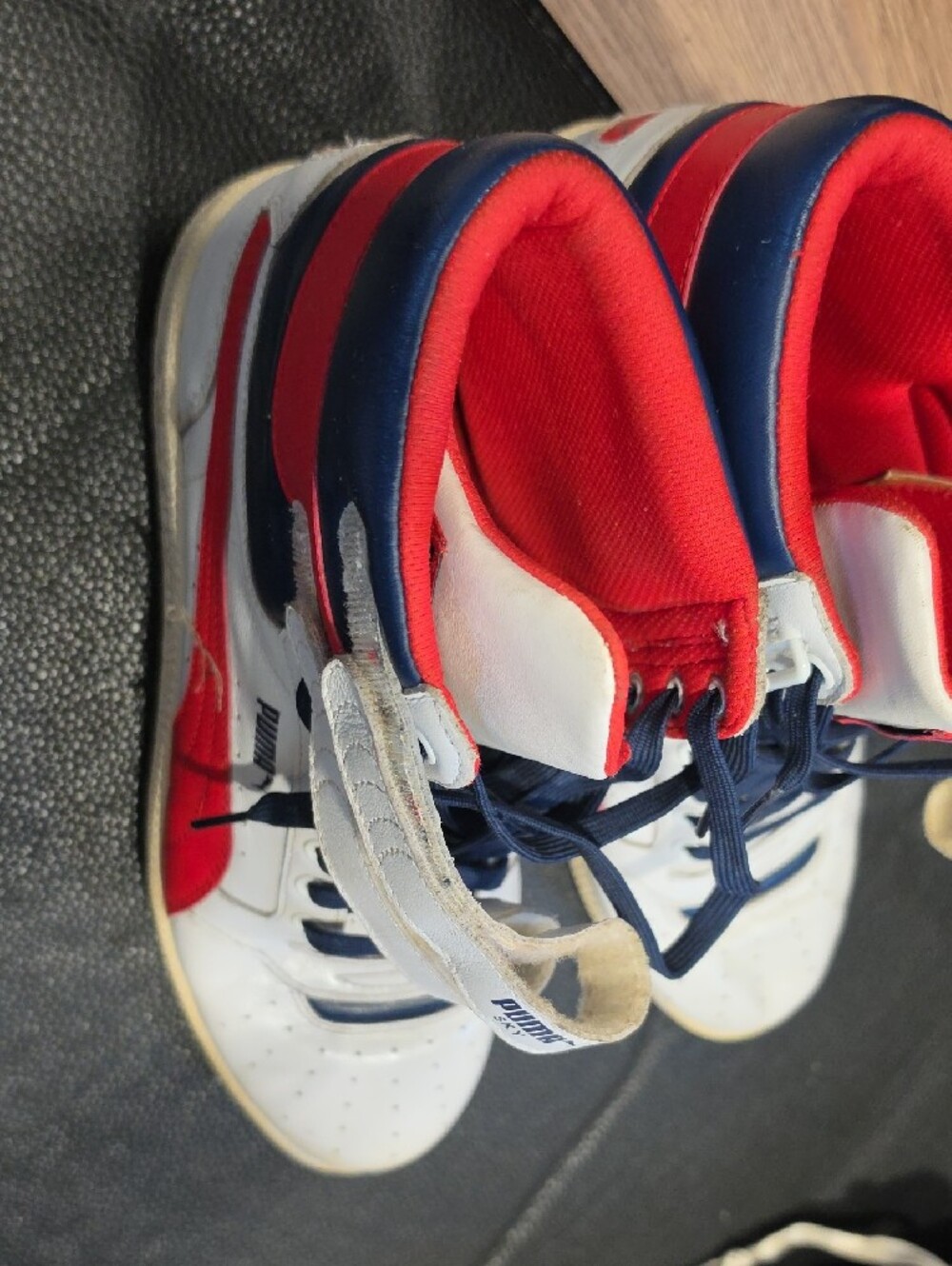 Puma High-Top Sneakers in White, Red & Navy - Picture 2 of 4